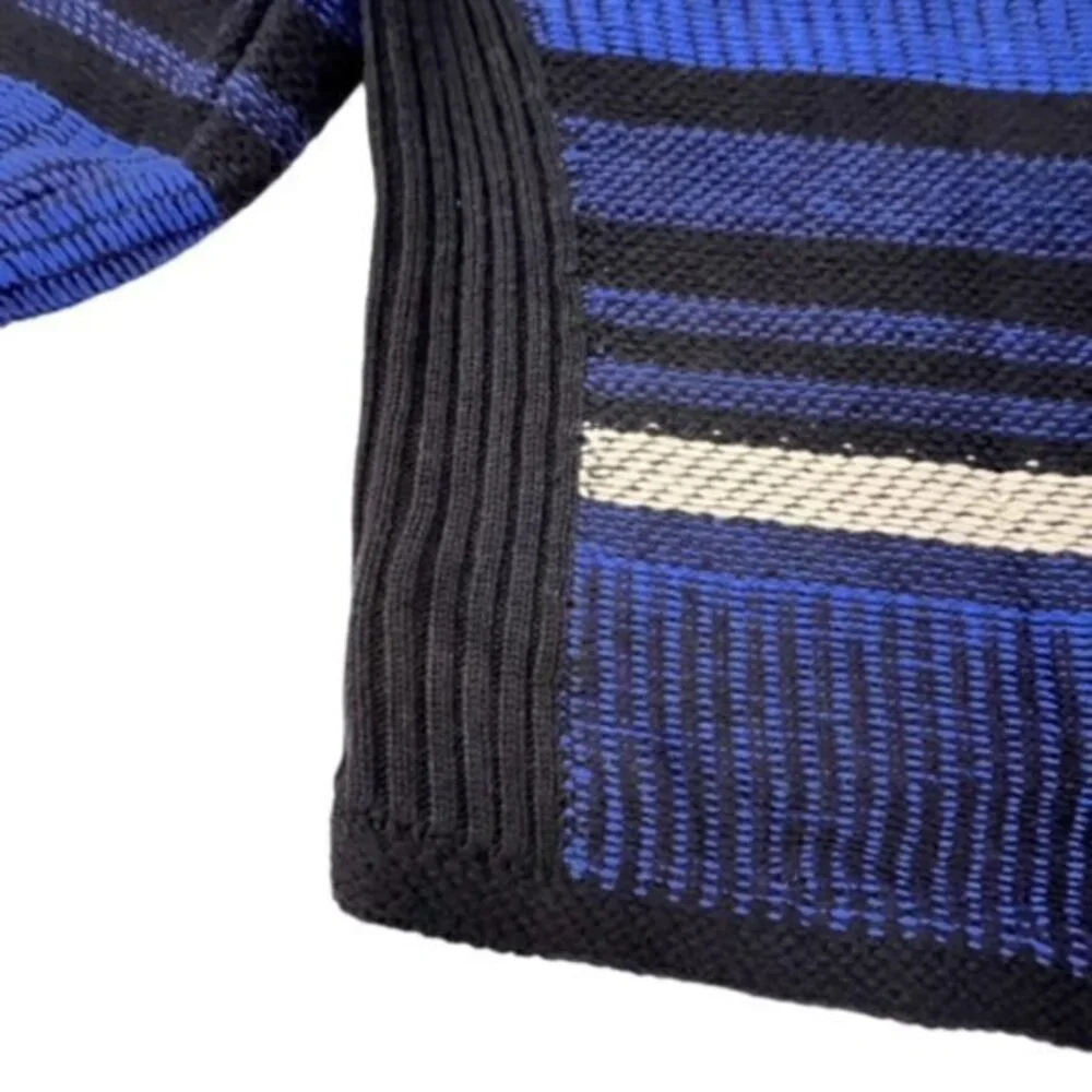 LOFT Womens Striped SOFT Knit MOTO Jacket Asymmetrical Zip Blue Black CITY‎ EUC